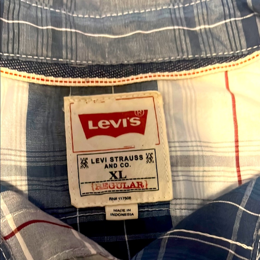 Levi's Blue and White Plaid Shirt XL